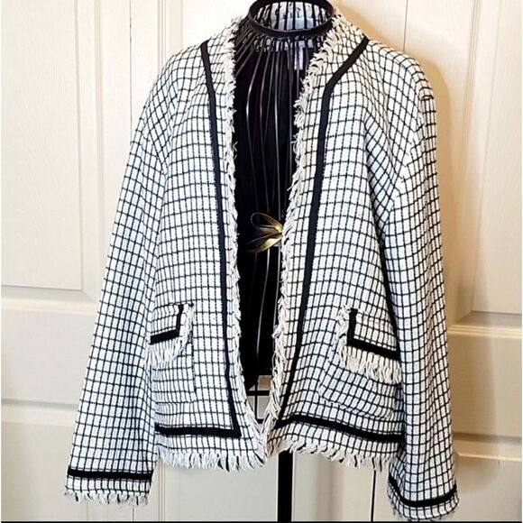 CHICO'S White and Black Check Boucle Check Blazer Size 3 or 1X - Picture 6 of 6